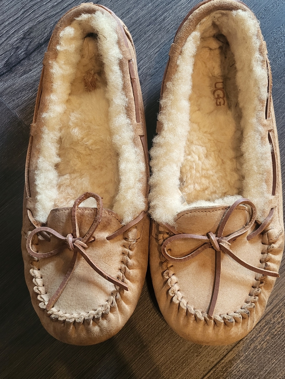UGG Beige Sheepskin Moccasin Slippers